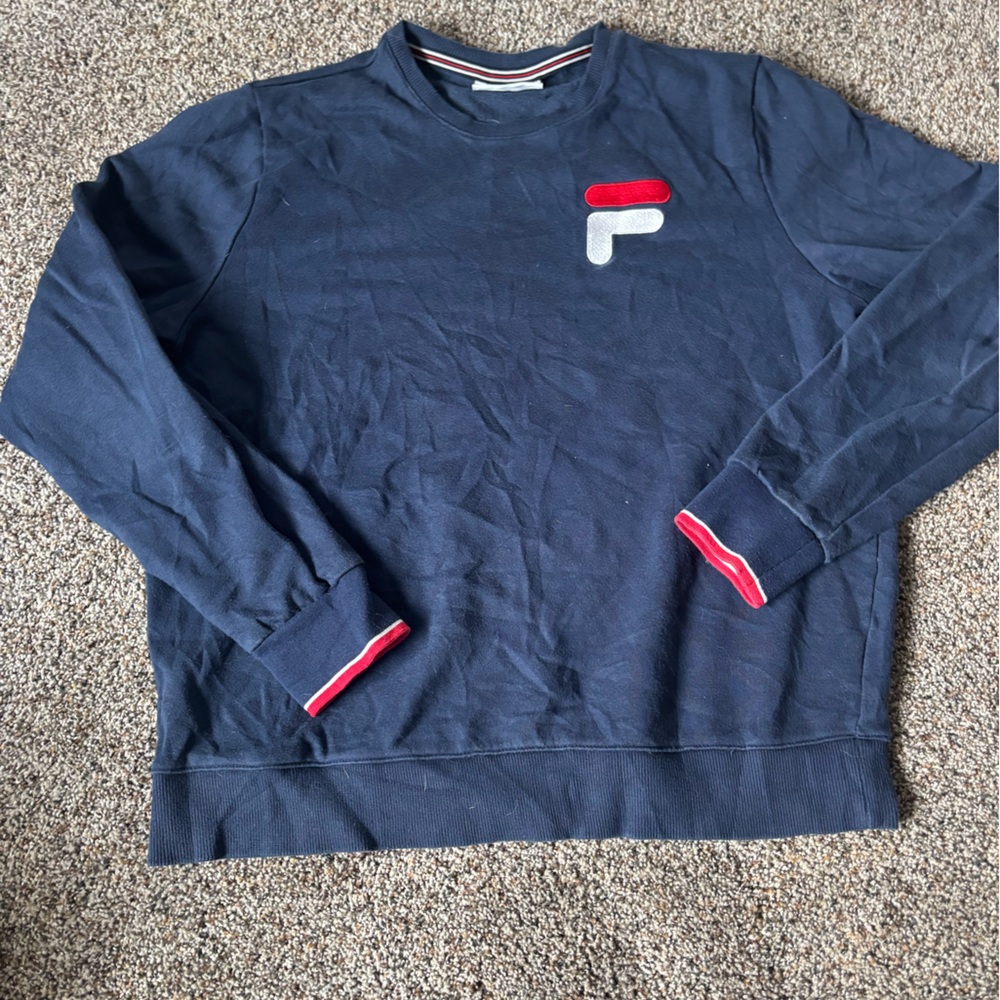 Fila Men's Navy Blue Sweater crewneck sweatshirt Preloved size large